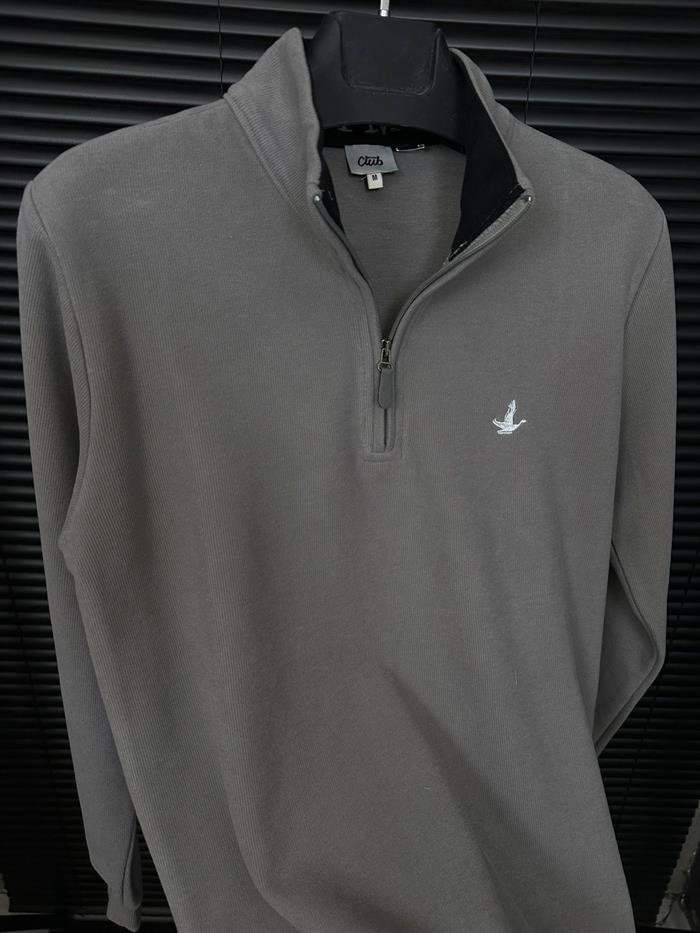 Selanik Kumaş Yaka Yazılı Yarım Fermuar Sweatshirt