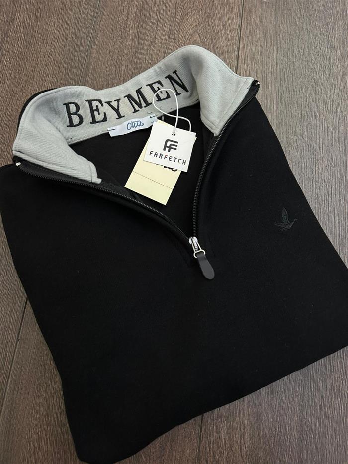 Selanik Kumaş Yaka Yazılı Yarım Fermuar Sweatshirt