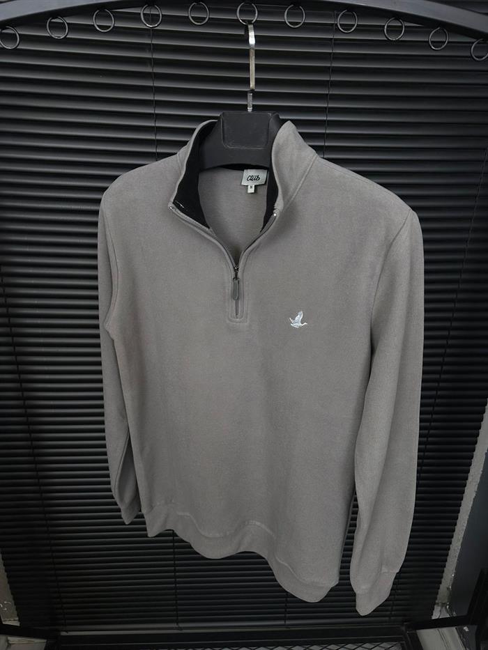 Selanik Kumaş Yaka Yazılı Yarım Fermuar Sweatshirt