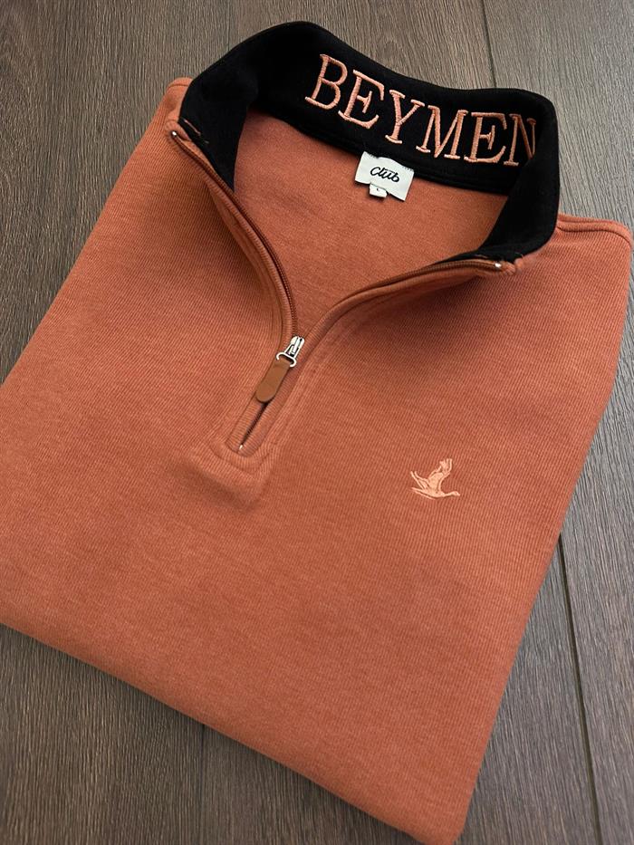 Selanik Kumaş Yaka Yazılı Yarım Fermuar Sweatshirt