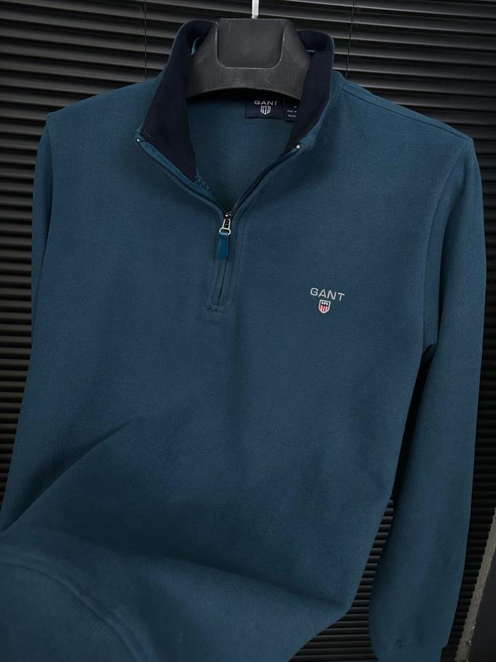 Yaka Yazılı Yarım Fermuar Sweatshirt