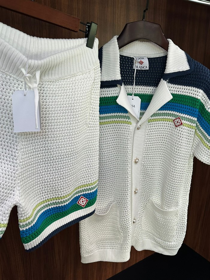 Stripe Sleeve Örme Şort Takım