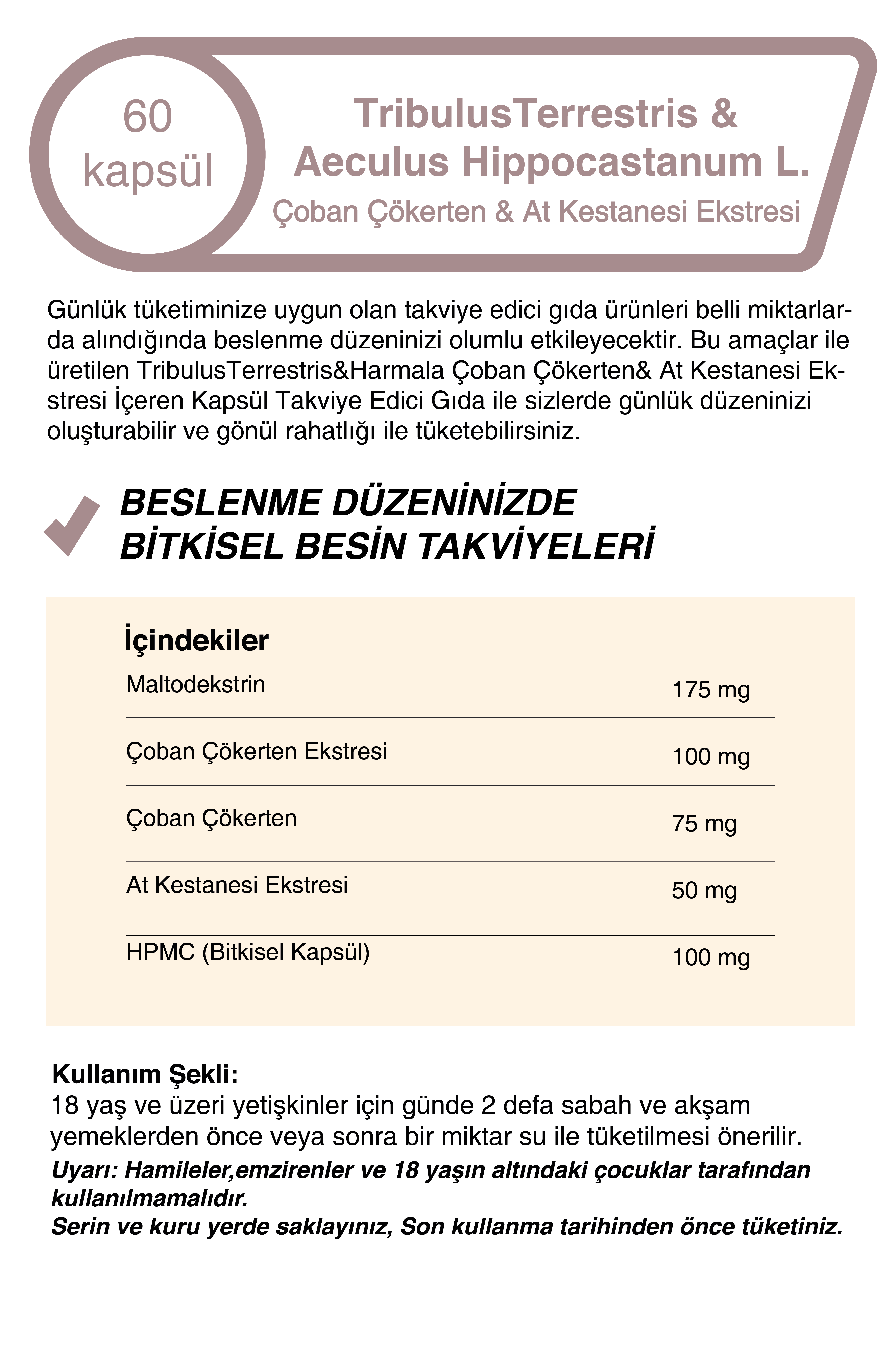 Çoban Çökerten &  At Kestanesi Ekstresi 500 Mg 60 Kapsül