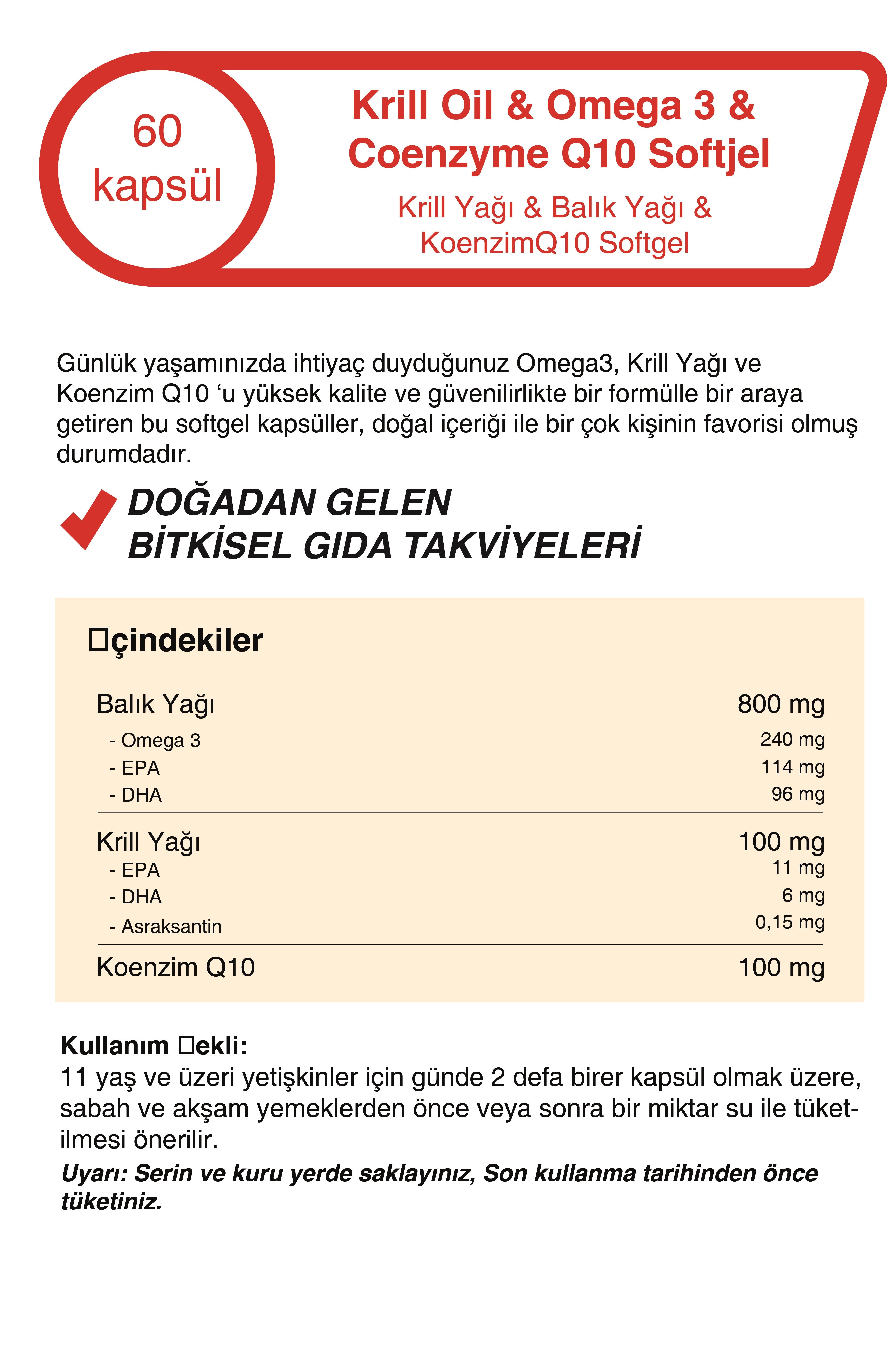 Krill Oil & Omega 3 & Coenzyme Q10 500 Mg 60 Kapsül