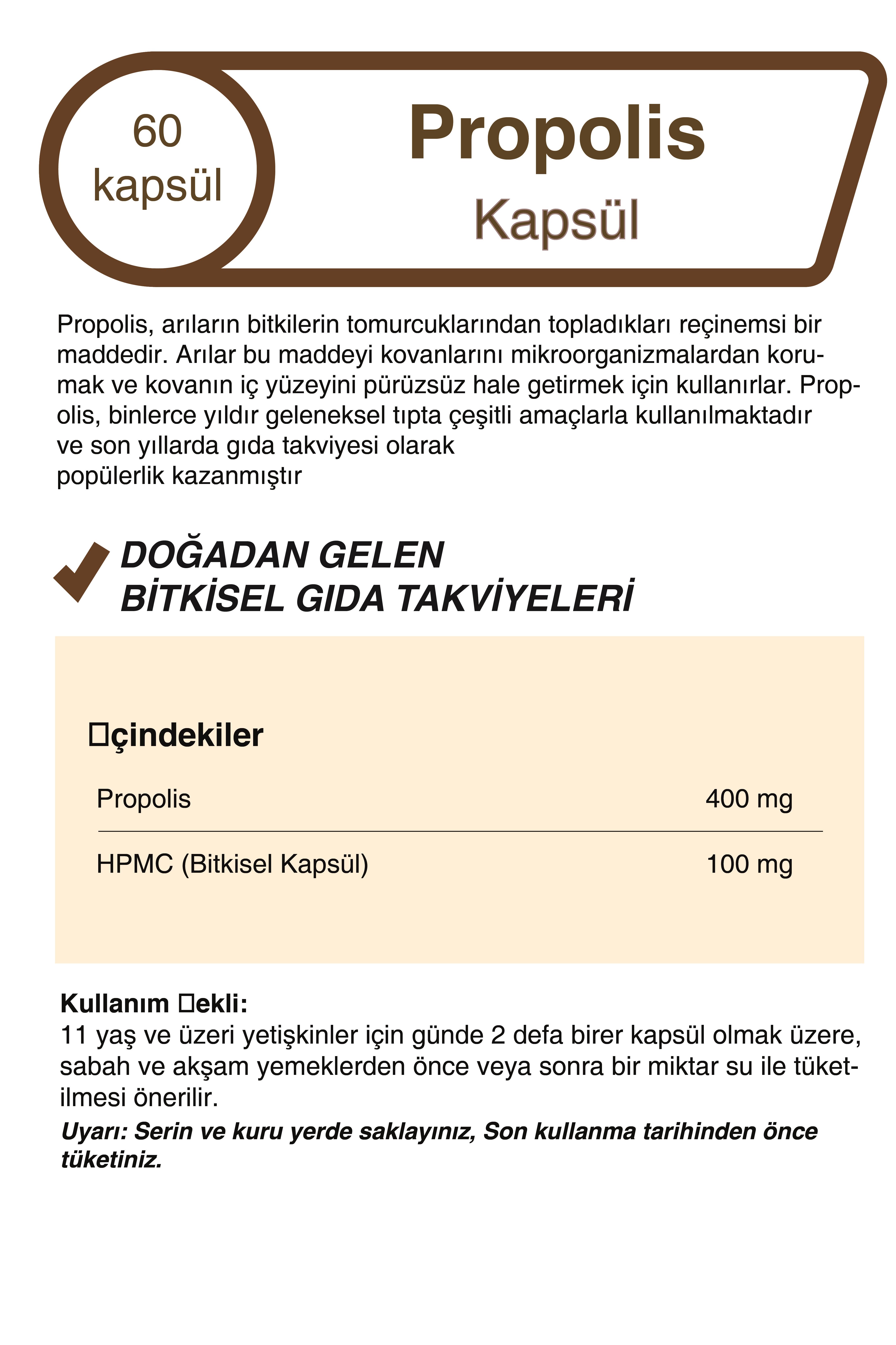 Propolis Ekstraklı 500 Mg 60 Kapsül