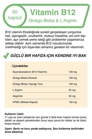 Vitamin B12 & Ginkgo Bloba Ekstresi & L Arginin 500 Mg 60 Kapsül