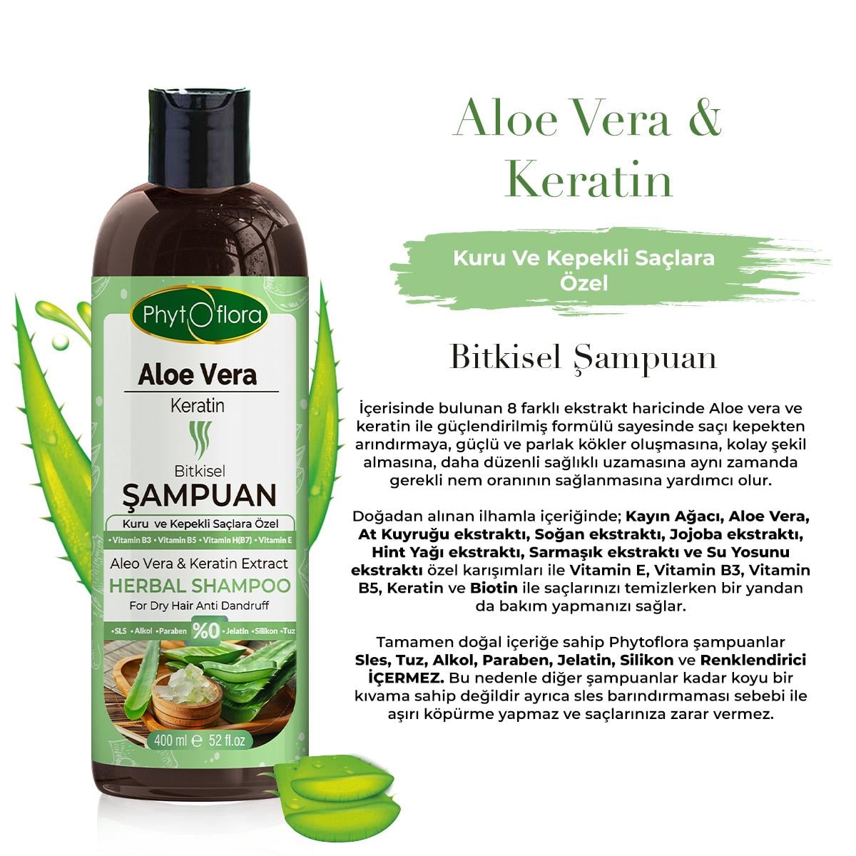 Tuzsuz Kuru Ve Kepekli Salara zel Aloe Vera Ve Keratin Ilaveli Bitkisel  ampuan | Mindivan.com.tr