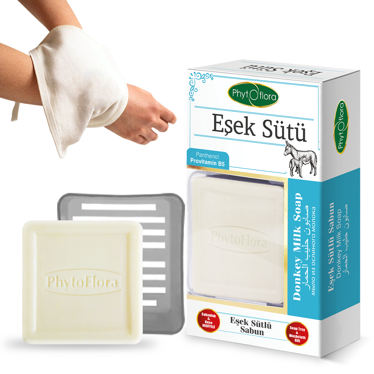 Eşek Sütlü Sabun Kese ve Sabunluk Hediyeli