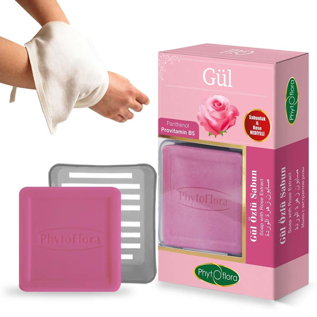 Gül Özlü Sabun Kese ve Sabunluk Hediyeli