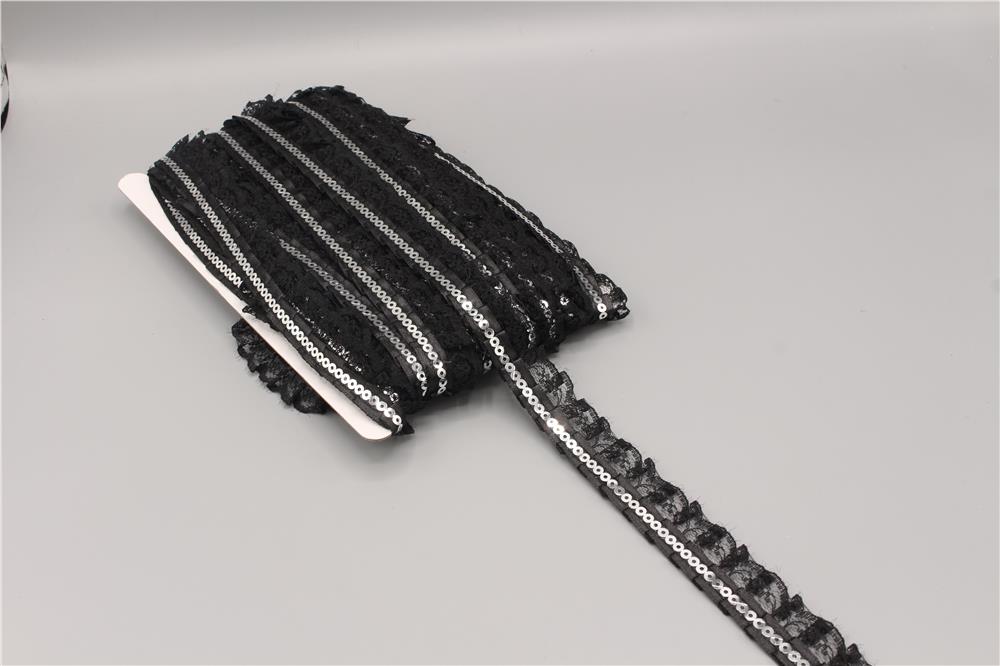 11326-Pullu Dantelli Şerit - 18 mt Siyah