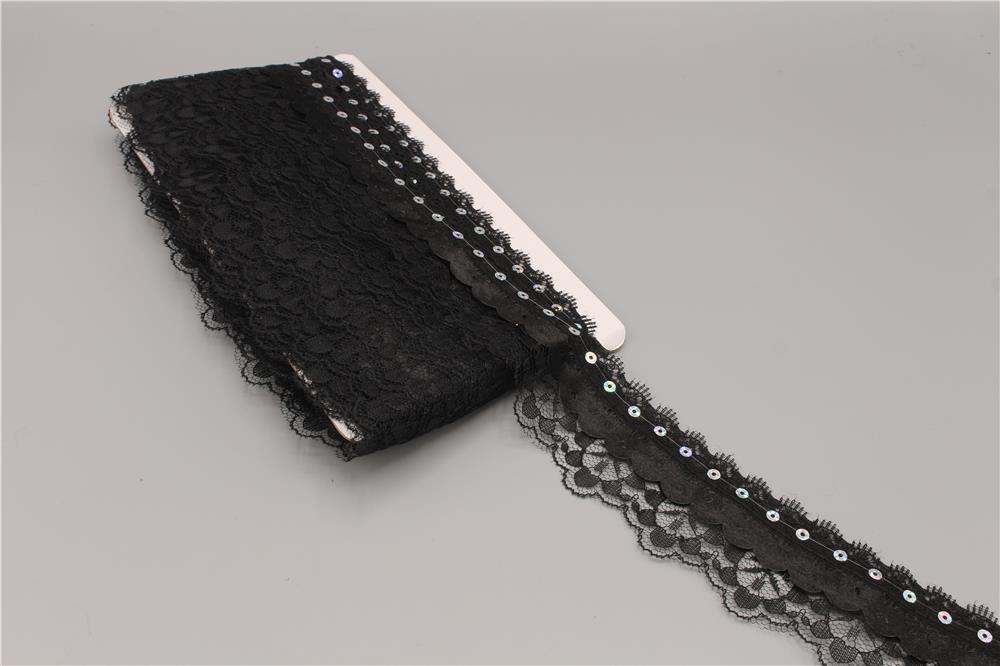 3312-Pullu Dantelli Şerit - 13 mt Siyah