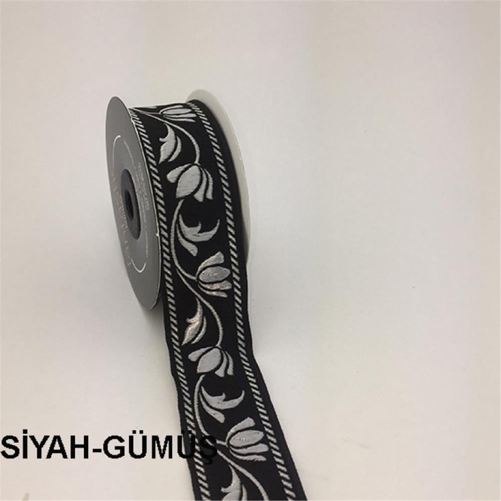 35090-Bordür - 10 mt Siyah-Gümüş