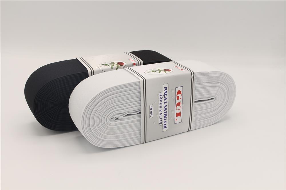 Gül Sert Dokuma Paça Lastikleri Gümüş 5 Cm - 10 mt Siyah