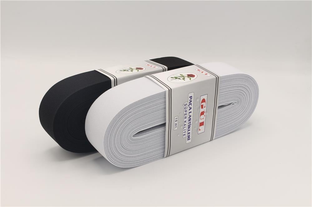 Gül Sert Dokuma Paça Lastikleri Gümüş 4 Cm - 10 mt Siyah