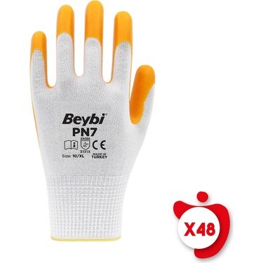 10 Beden Sarı Polyester Örme Nitril Eldiven 48 Adet