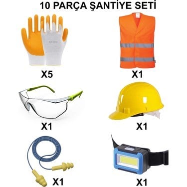 10 Parça Baret Eldiven Şantiye Koruma Seti