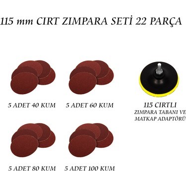 115 mm Cırt Zımpara Seti, Yüksek Kalite ve Dayanıklılık