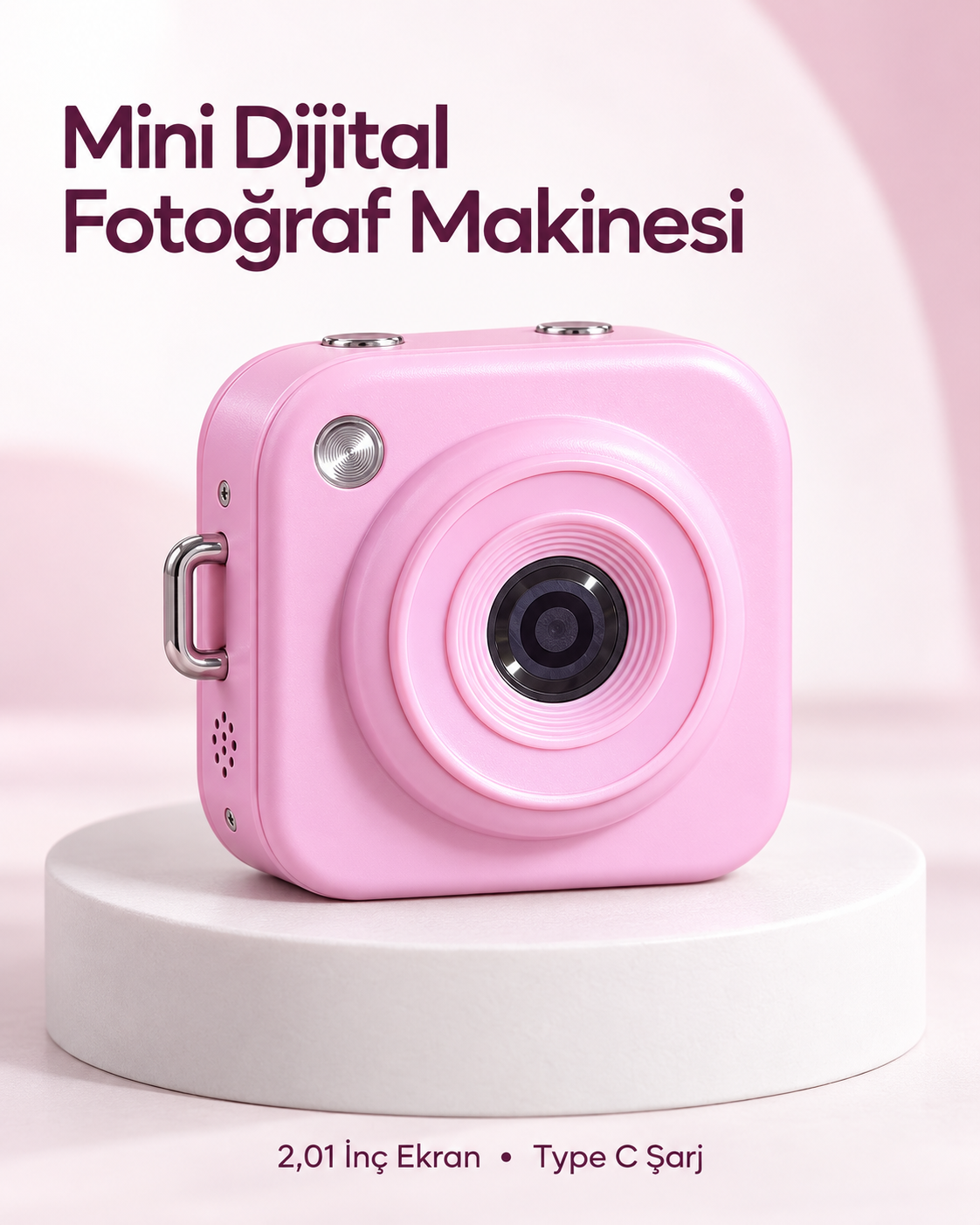 128 GB’a Kadar Hafıza Kartı Destekli Pembe Mini Dijital Fotoğraf Makinesi