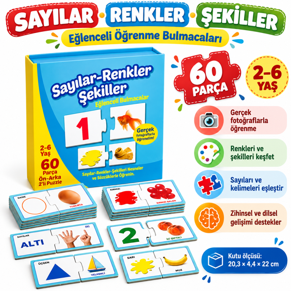1444 EĞLENCELİ BUL SAYILAR RENKLER ŞEKİLLER