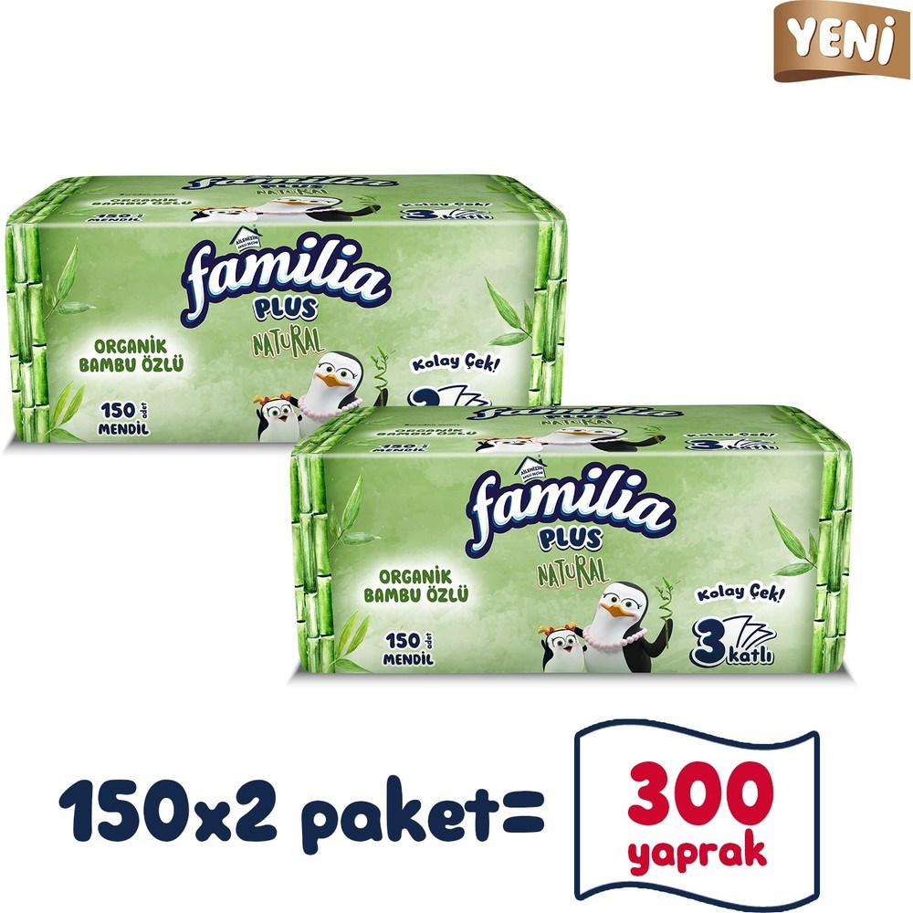 150'li X 2 Organik Bambu Özlü Yumuşak Dokulu Çek Al Mendil