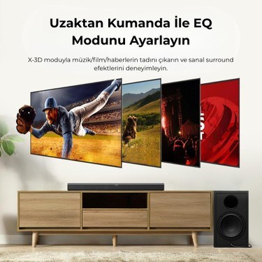 200W Kanal Ses Sistemi ile 2.1 Soundbar ve Subwoofer