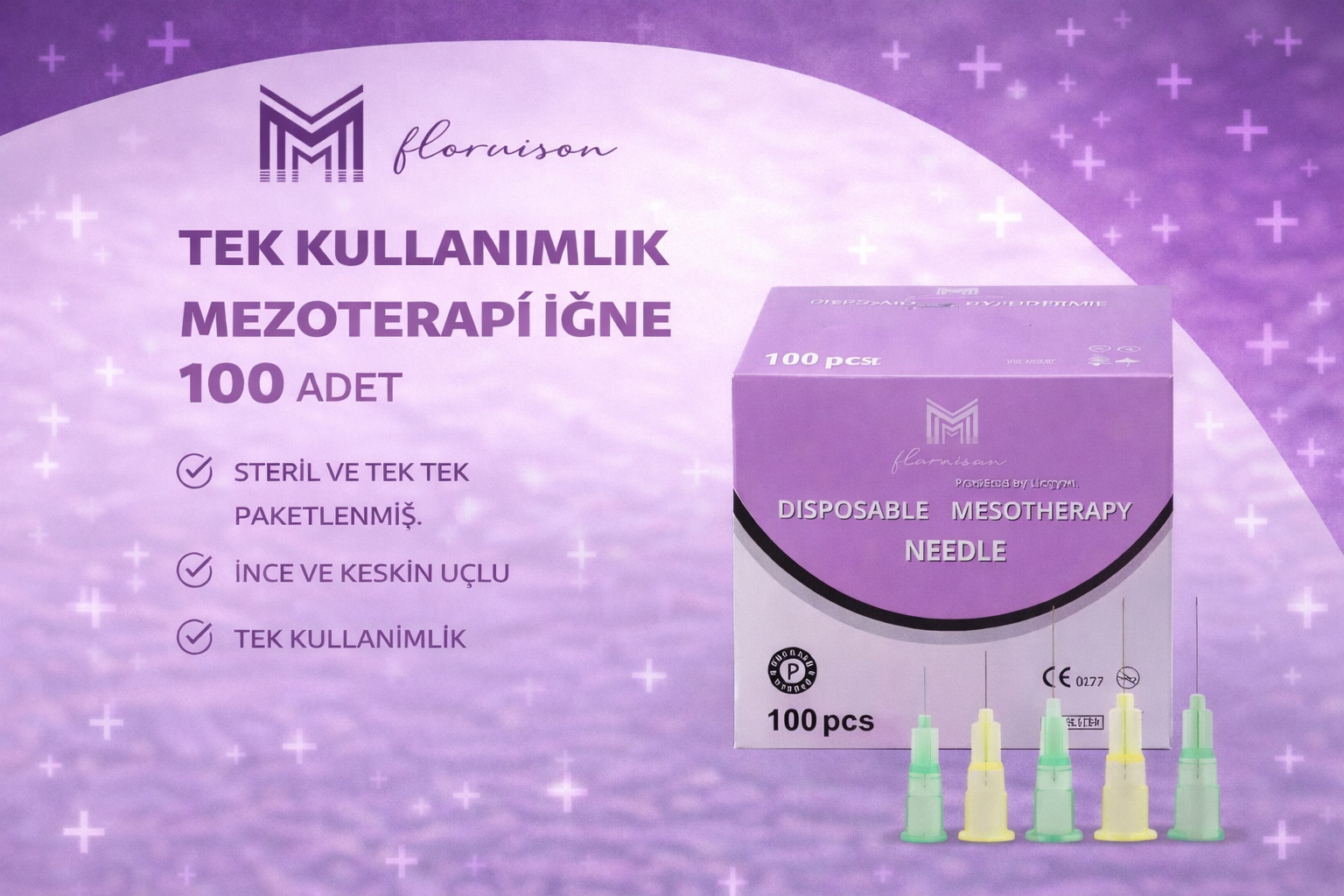 27G X 4MM Mezoterapi  Steril Enjeksiyon İğnesi 100 Adet 1 Kutu
