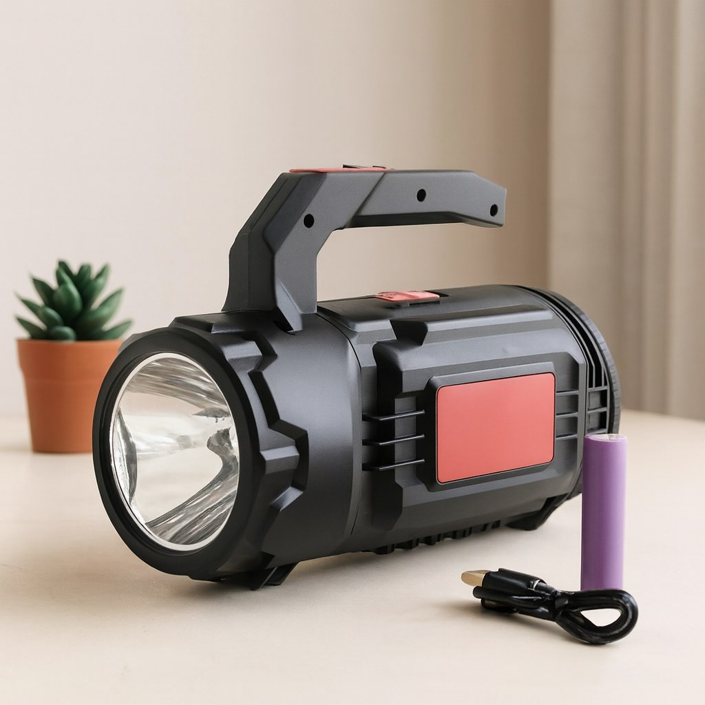 2in1 LED+COB Şarjlı El Feneri ve Projektör - USB/Type-C/Pil, 19 Parça Tamir Seti