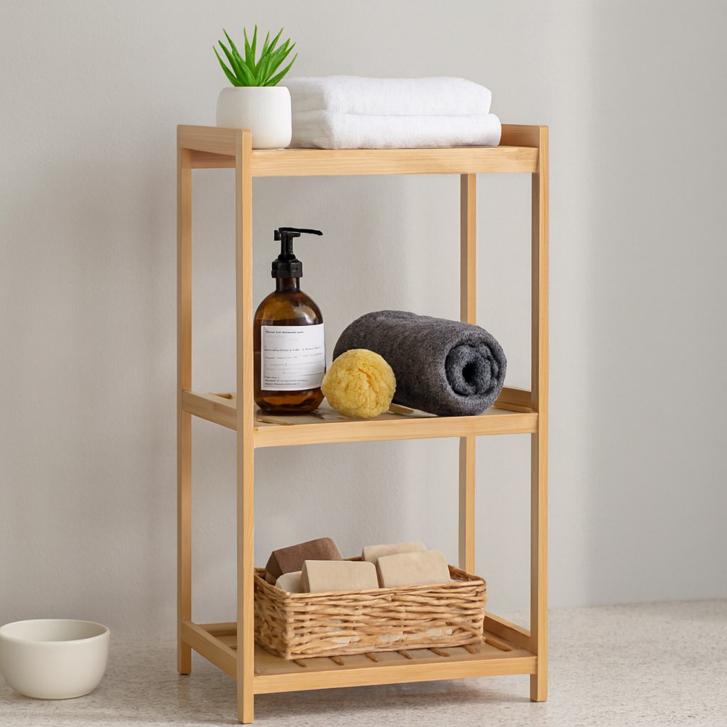 3 Katlı Çok Amaçlı Ahşap Bambu Raf Organizer 36x32x80 cm