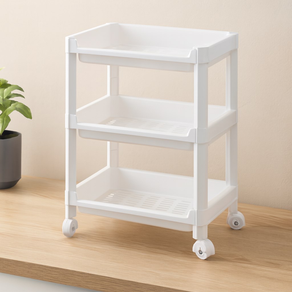 3 Katlı Tekerlekli Sepet Organizer Raf - 352x220x480 mm