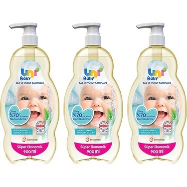 3 adet 900 ml şampuan - Saç ve vücut için hipoalerjenik formül