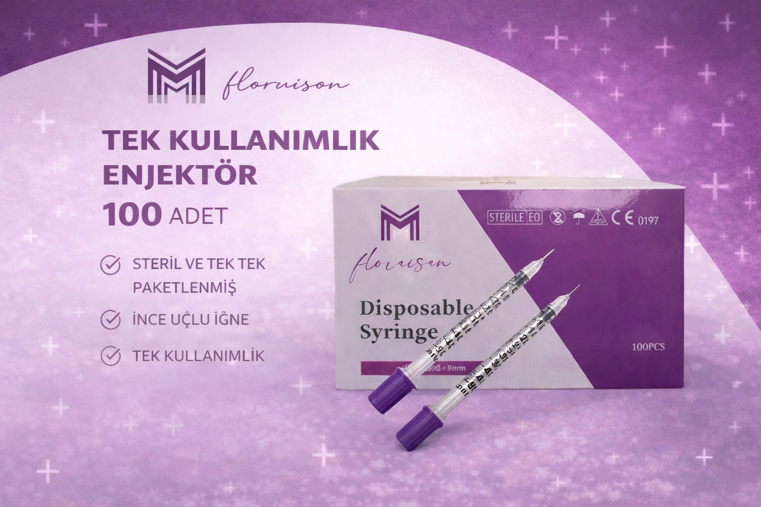 30G x 8MM 1 ML Tek Kullanımlık Hassas Uçlu İnsülin Enjektörü 100 Adet 1 Kutu