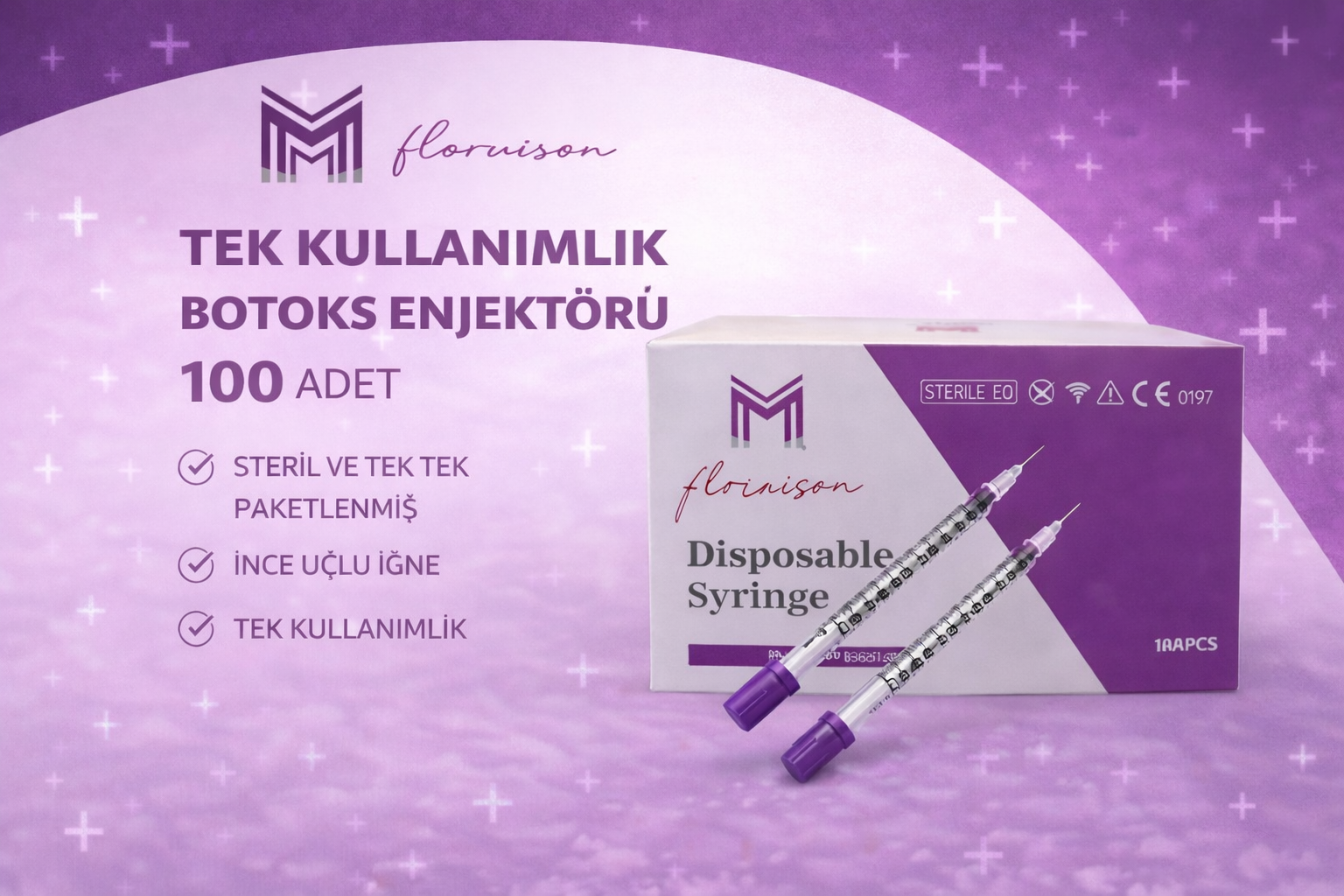 30G x 8MM 1 ML Tek Kullanımlık Hassas Uçlu Botoks Enjektörü 100 Adet 1 Kutu