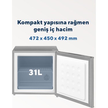 31L Mini Dondurucu, Gümüş Renkli Modern Tasarım
