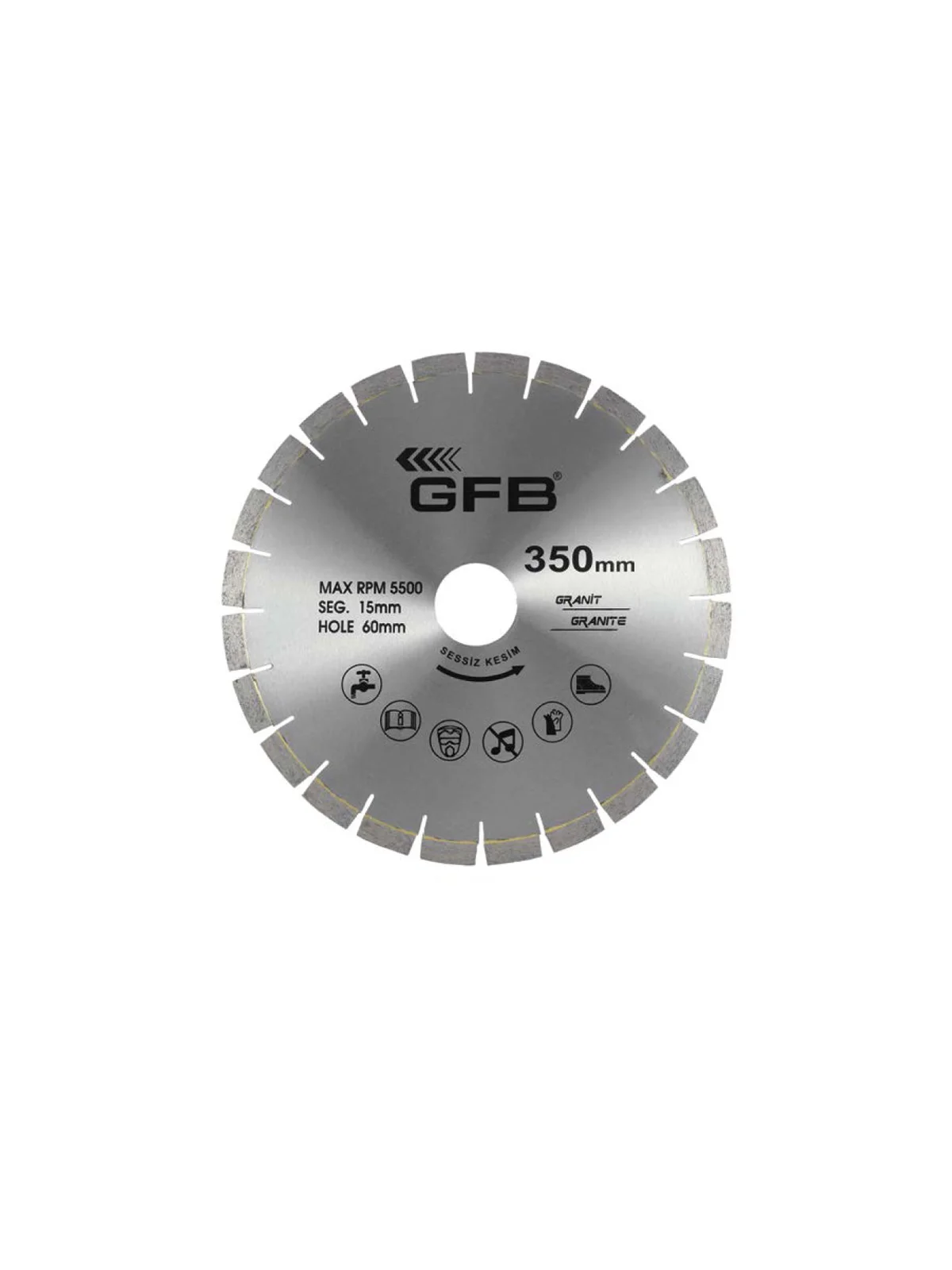 350x60-40x3.3x15mm Granit Kesme Testere Lazer Kaynaklı (Sessiz Kesim) GFB2376