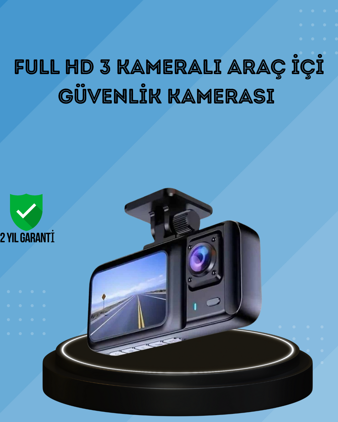 360° Kapsama Sahip Full HD Araç Kamerası 3’lü Kayıt Gece Görüşlü DashCam