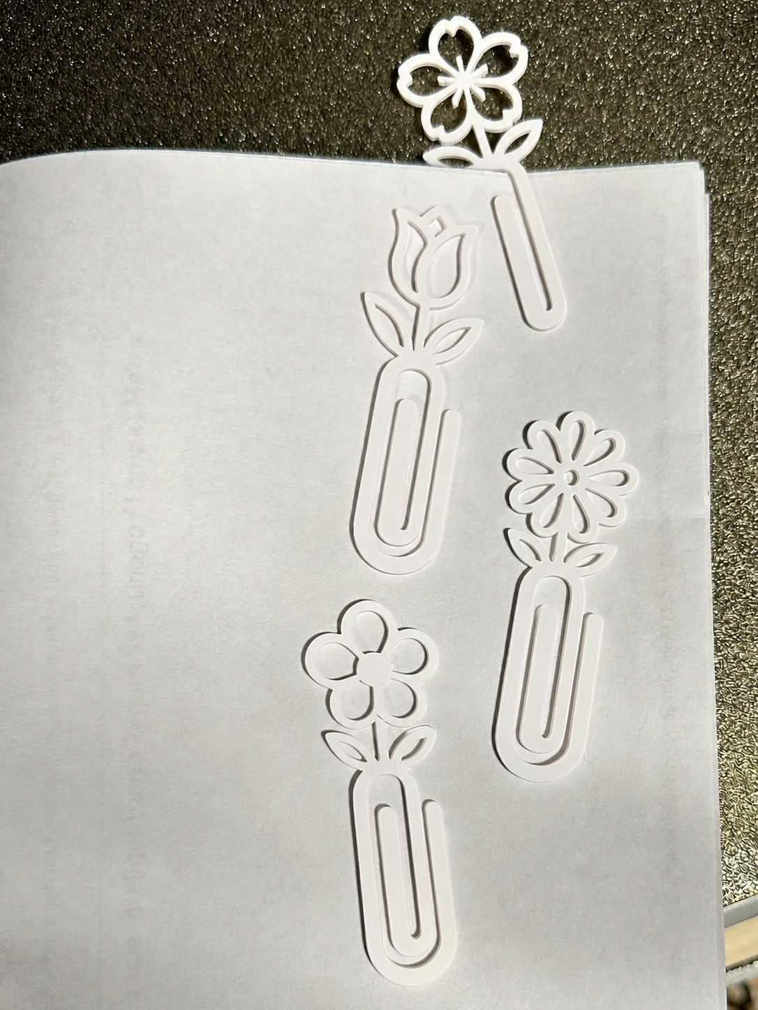 3D Baskı Çiçek Figürlü Ataç ve Kitap Ayracı - 8li Set - Beyaz