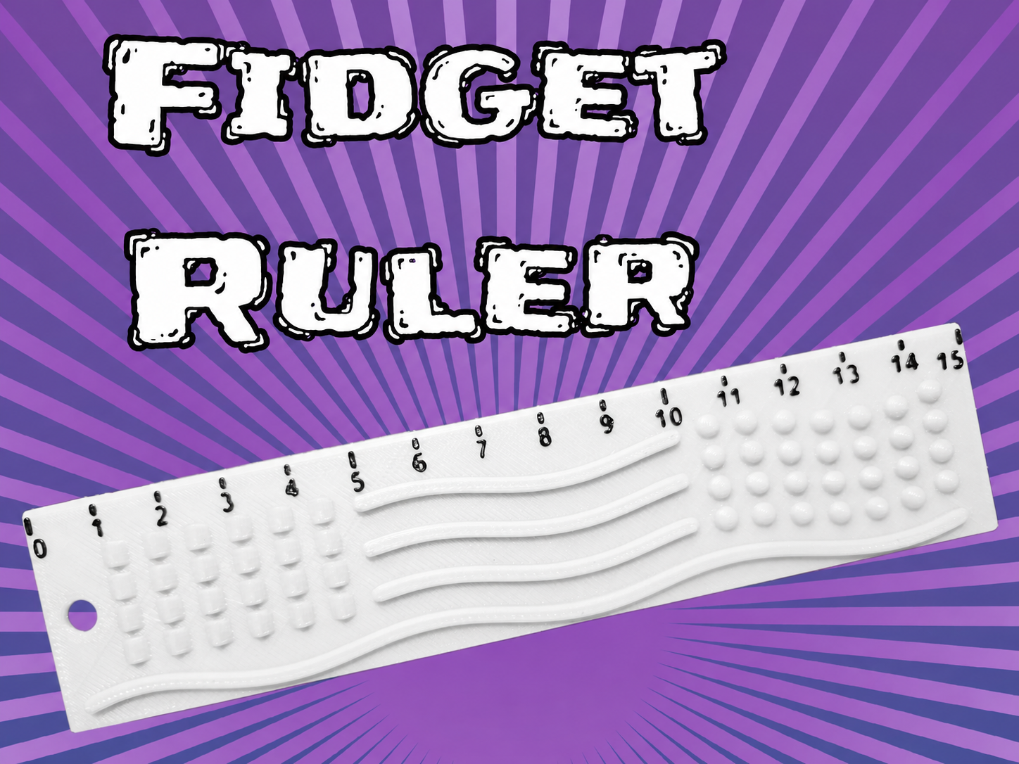 3D Baskı Dokunsal Fidget Cetveli - Kabartmalı Stres ve Odaklanma Oyuncağı - Beyaz