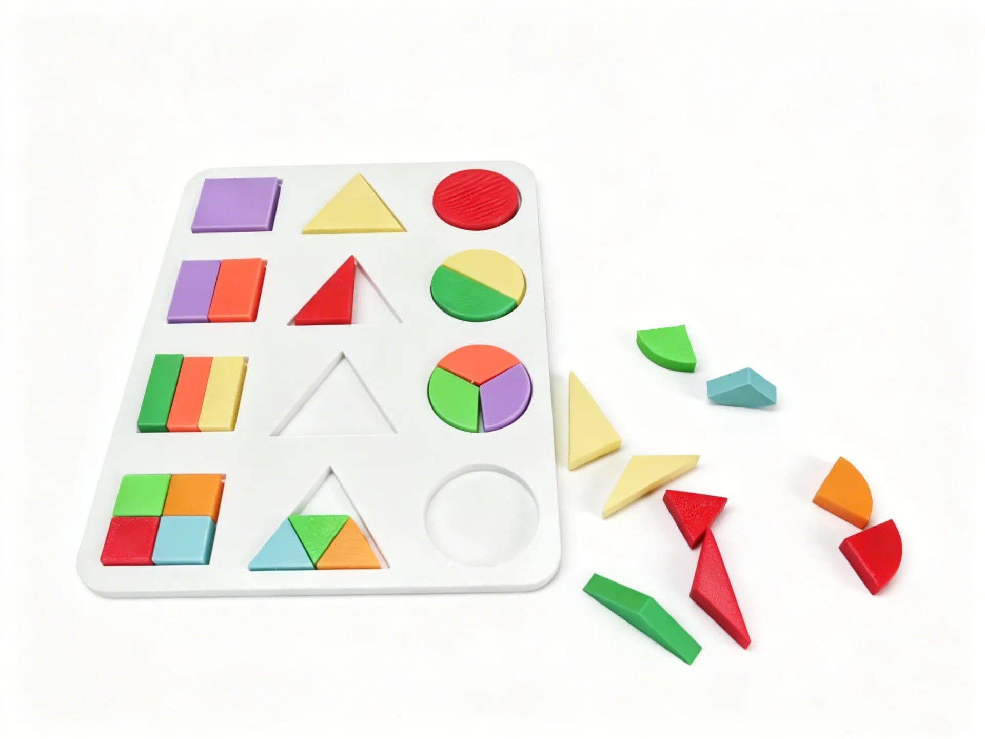 3D Baskı Geometrik Şekiller ve Kesirler Eğitim Seti - Renkli Şekil Eşleştirme Puzzle, Montessori Öğretim Materyali