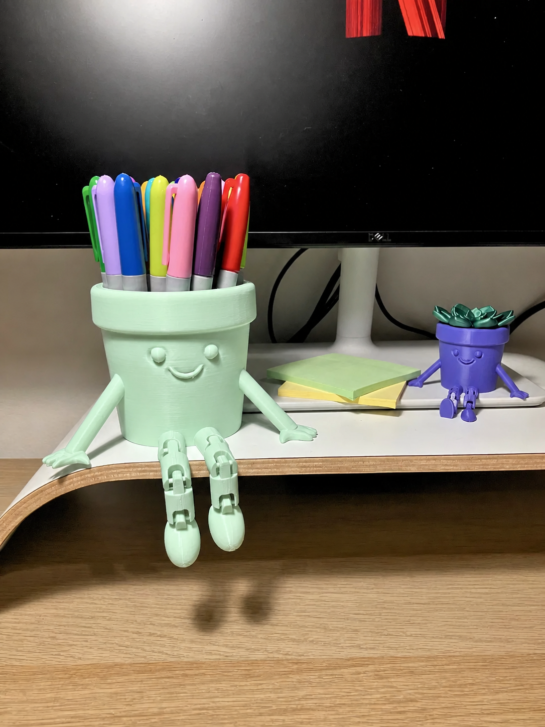 3D Baskı Hareketli Gülen Kalemlik - Eklemli Masaüstü Organizer - Mint