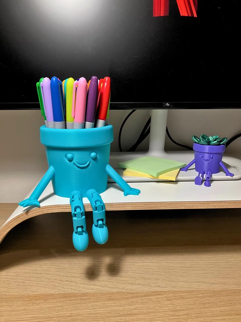 3D Baskı Hareketli Gülen Kalemlik - Eklemli Masaüstü Organizer - Mavi