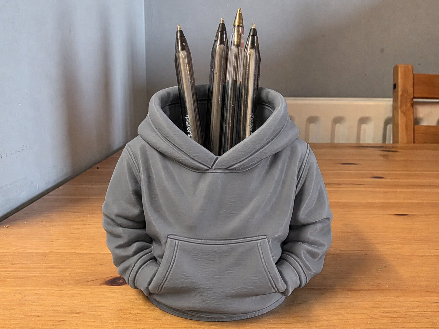 3D Baskı Kapüşonlu Sweatshirt Kalemlik - Masaüstü Organizer-Gri