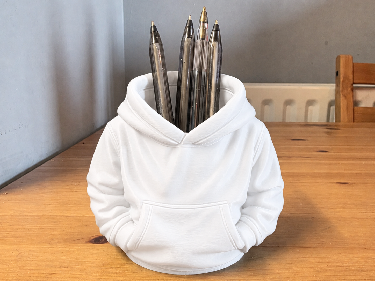 3D Baskı Kapüşonlu Sweatshirt Kalemlik - Masaüstü Organizer-Beyaz