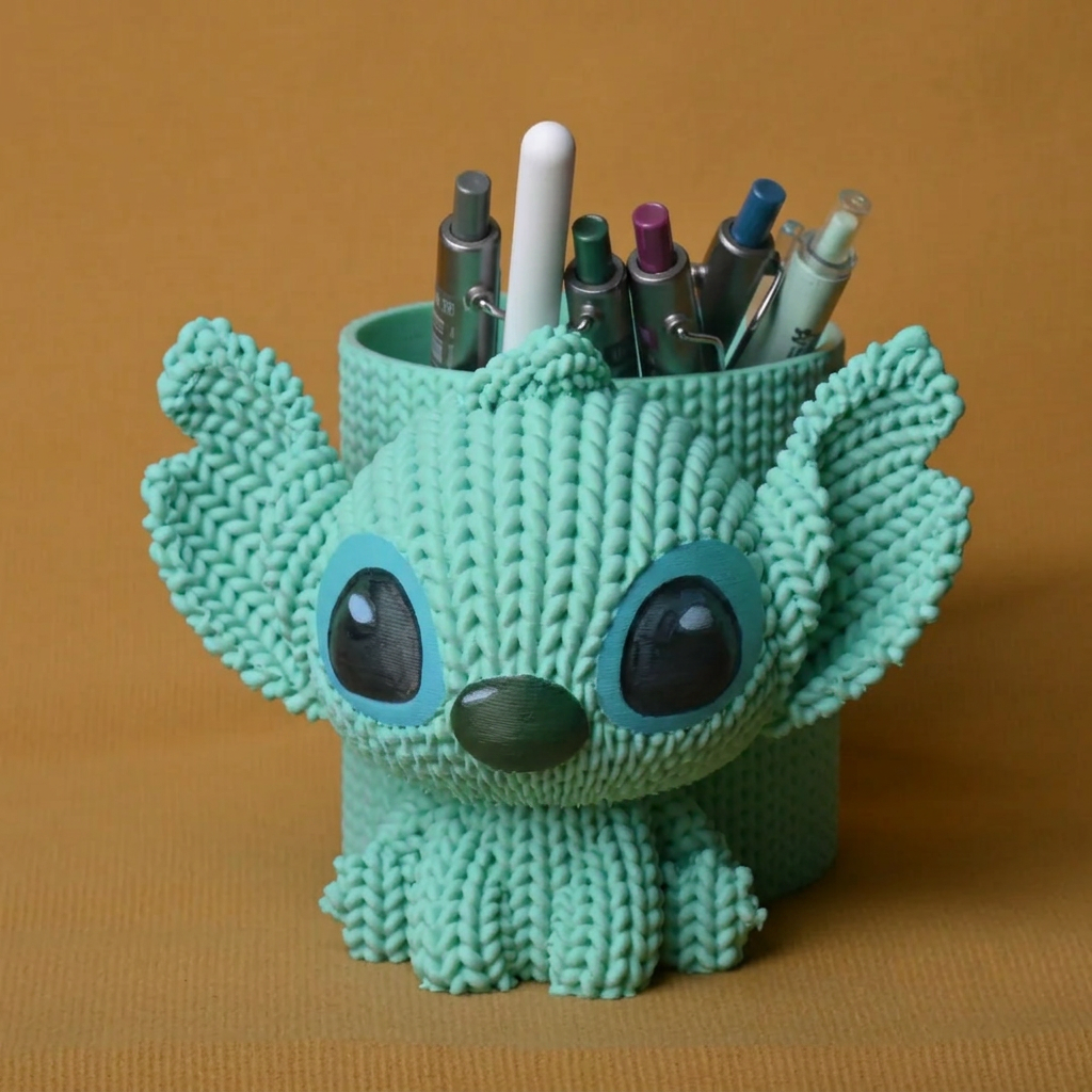 3D Baskı Knitted Kalemlik - Sevimli Karakterli Masaüstü Kalem Organizeri-Mint