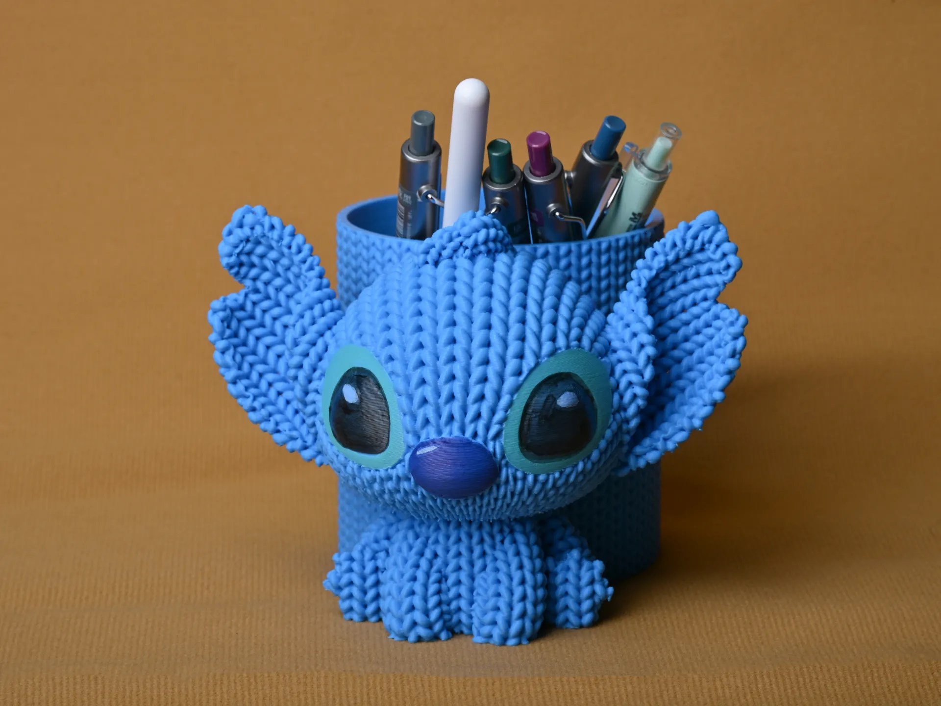 3D Baskı Knitted Kalemlik - Sevimli Karakterli Masaüstü Kalem Organizeri-Mavi
