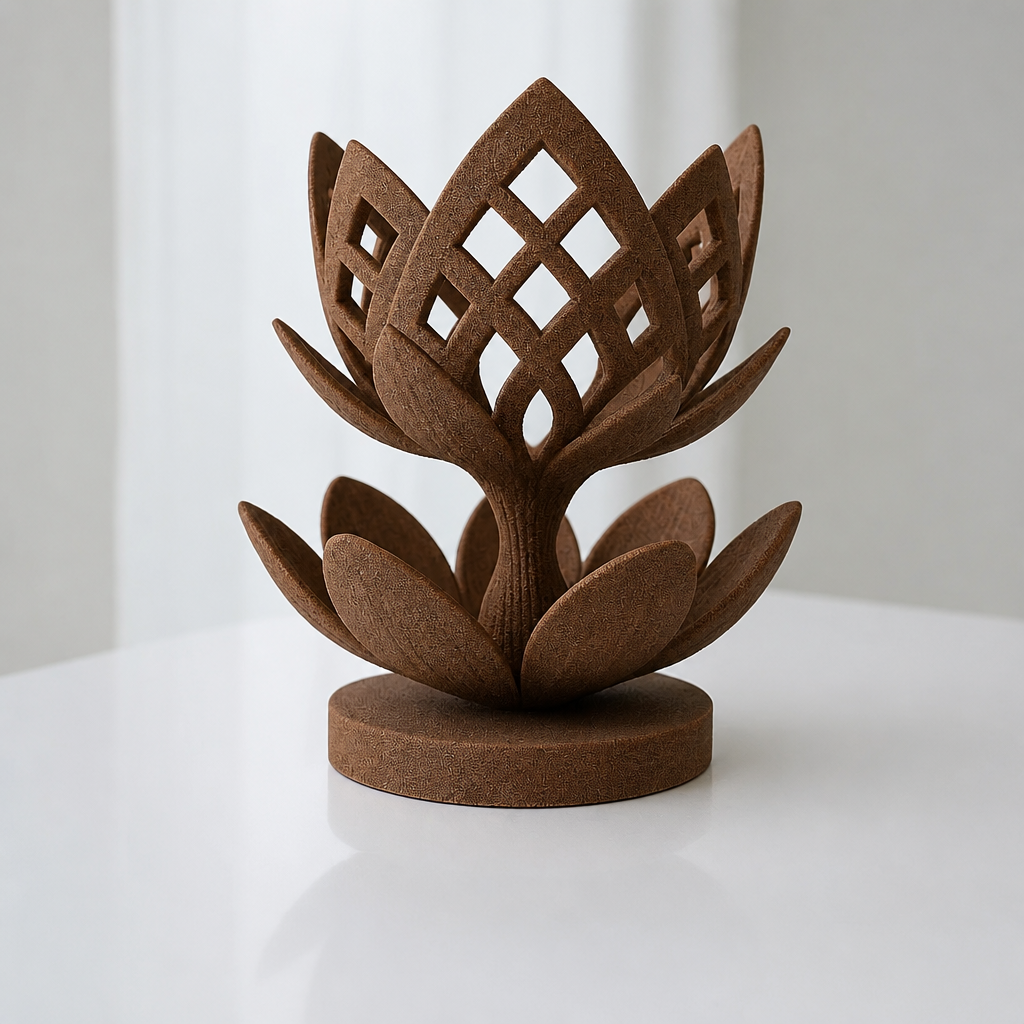 3D Baskı Lotus Çiçeği Mumluk - Dekoratif Tealight Mumluk-Kahverengi