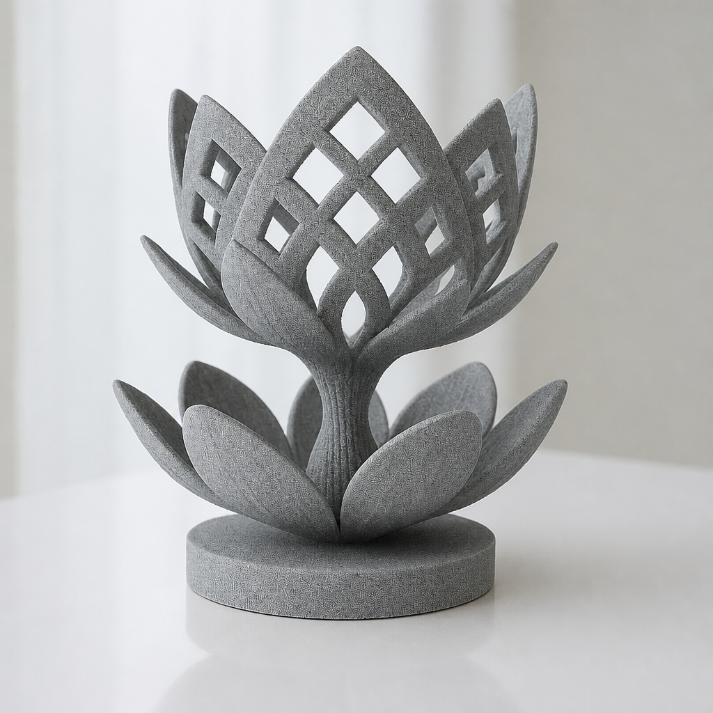 3D Baskı Lotus Çiçeği Mumluk - Dekoratif Tealight Mumluk-Gri
