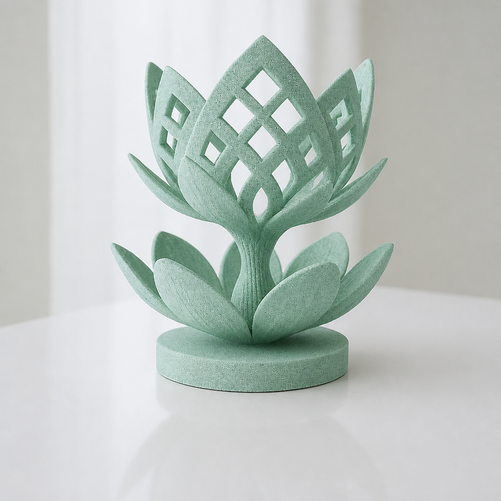 3D Baskı Lotus Çiçeği Mumluk - Dekoratif Tealight Mumluk-Mint