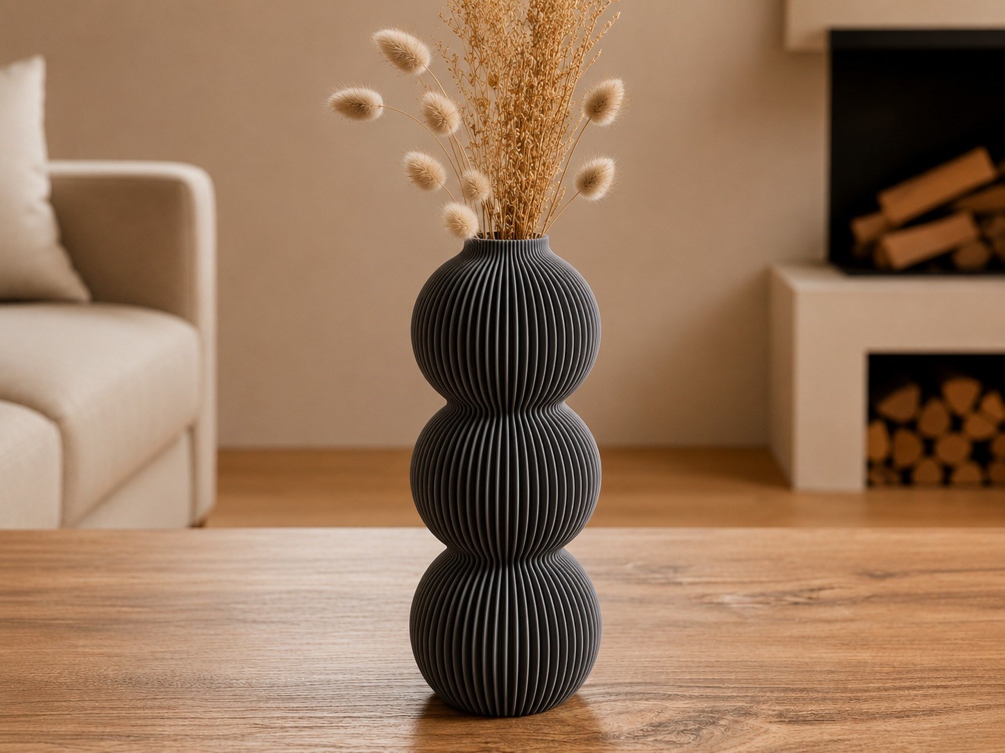 3D Baskı Modern 3 Küre Dekoratif Vazo - Minimal Çiçek Vazosu, Masaüstü Ev ve Ofis Dekoru-Gri