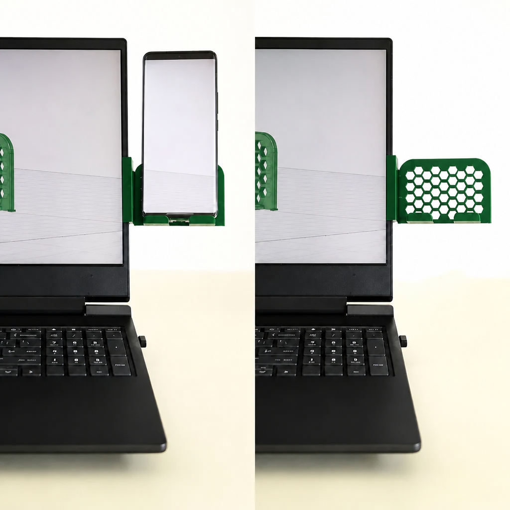 3D Baskı Monitor Telefon Tutucu - Petek Desenli Laptop Kenar Telefon Tutucu-Yeşil