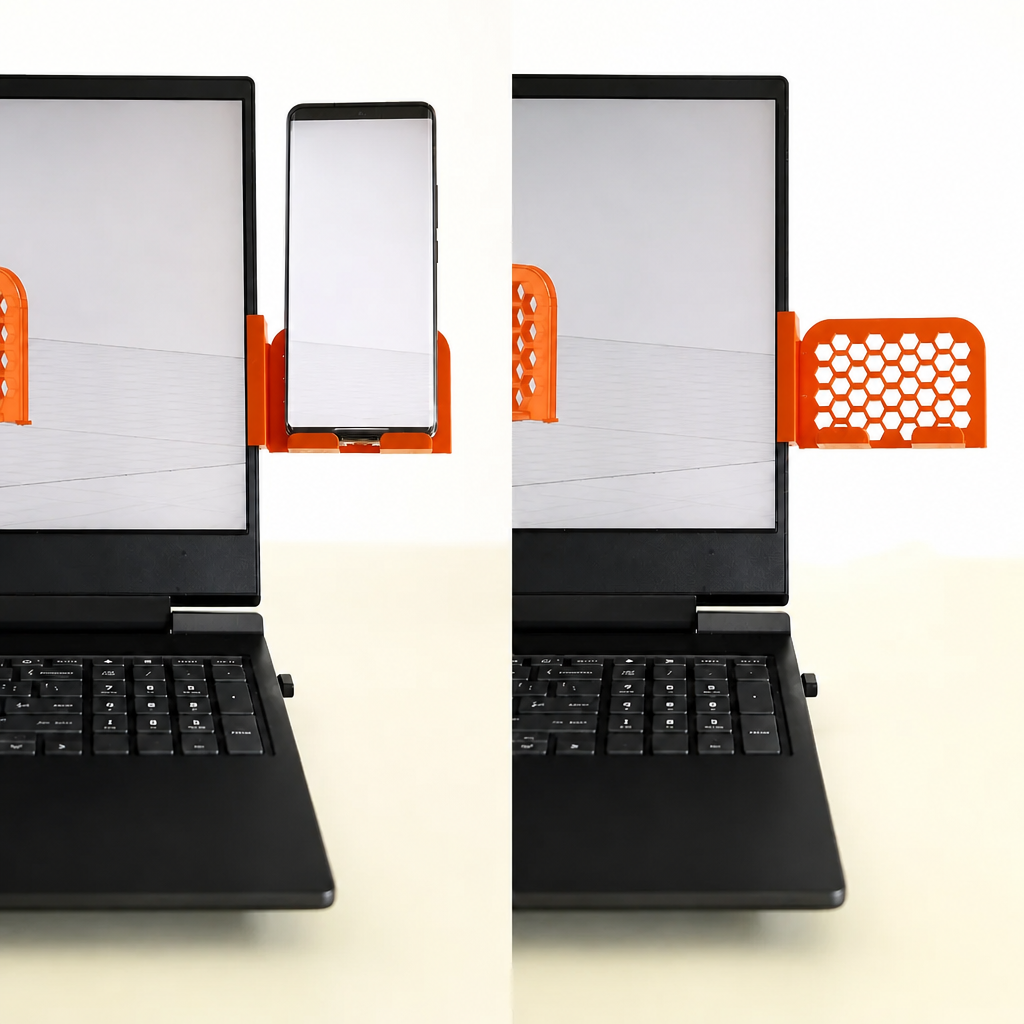 3D Baskı Monitor Telefon Tutucu - Petek Desenli Laptop Kenar Telefon Tutucu-Turuncu